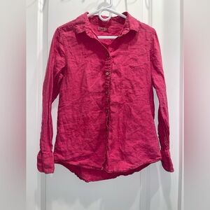 Faherty Women Top Pink Linen Button Down Long Sleeve Classic Collared